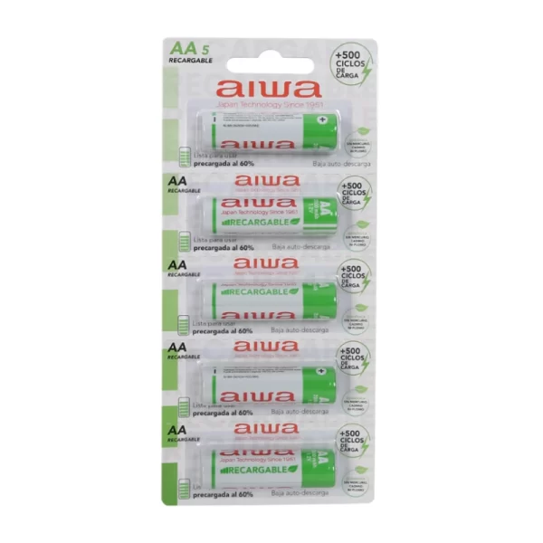 Pilas Aiwa Recargable AA 2000mAh Precargadas 1.2V x5 HR6