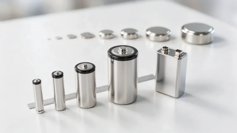 Tamaños de pilas AAA, AA, C, D, 9V y pilas de botón ordenadas de menor a mayor